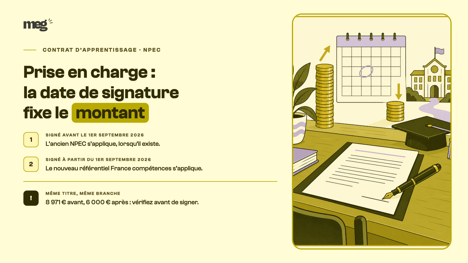Prise en charge apprentissage : montant et date de signature