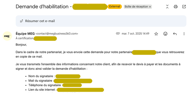 Habilitation déclenchée chez le certificateur