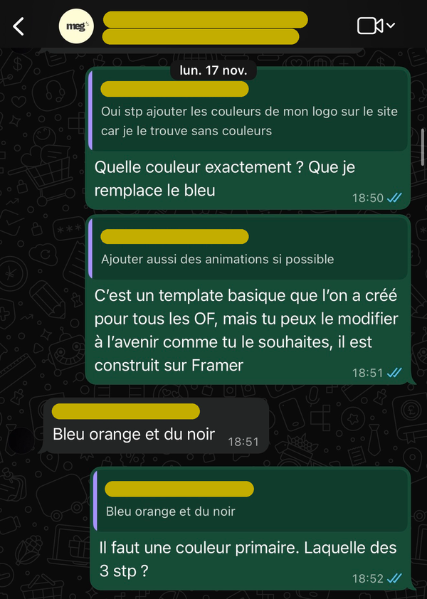 Le client veut son site aux couleurs de sa marque