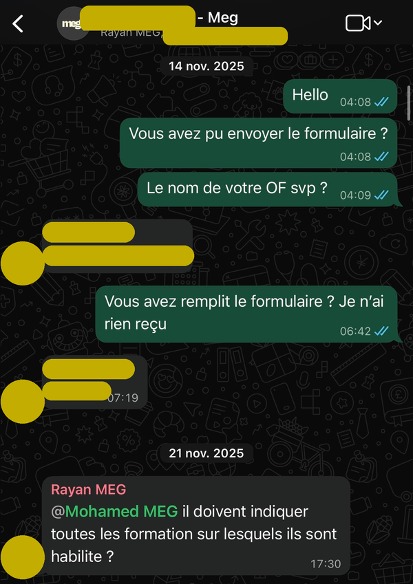 Les informations de l'organisme sont relancées