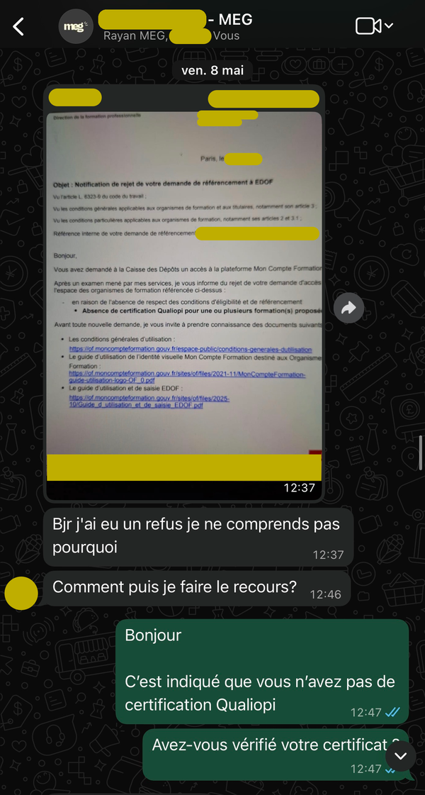 Notification de refus EDOF