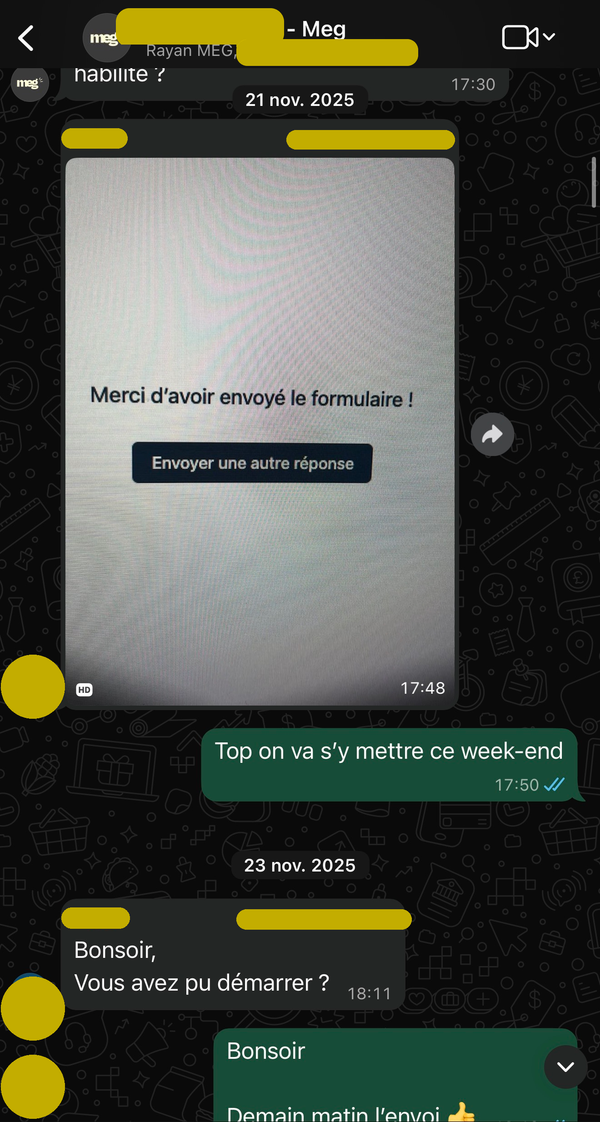 Le formulaire est reçu et le travail démarre