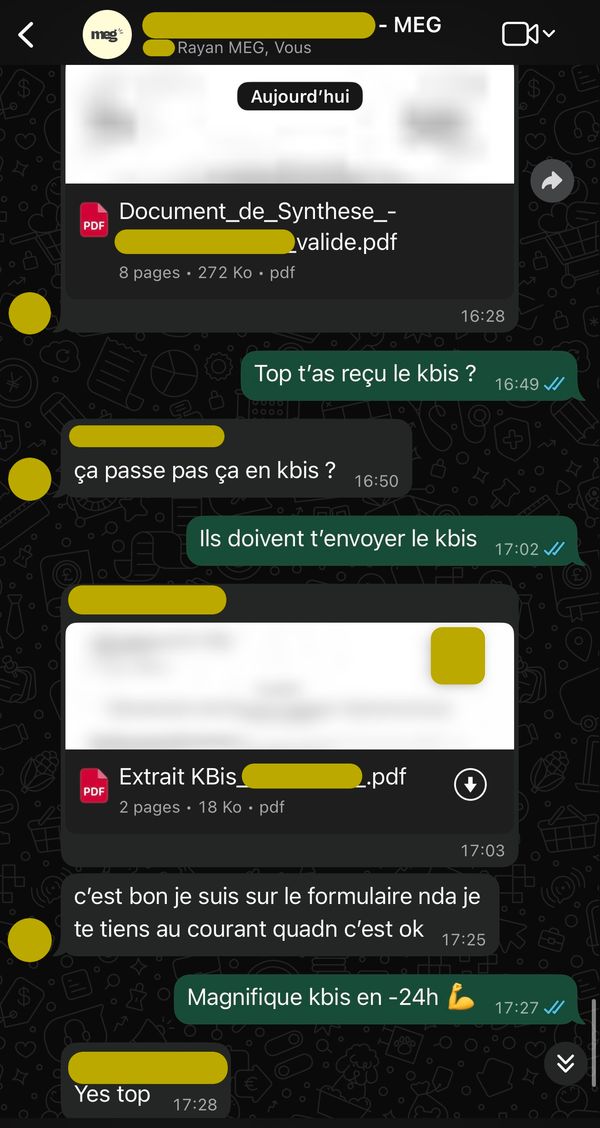 Le KBIS est reçu en moins de 24 h