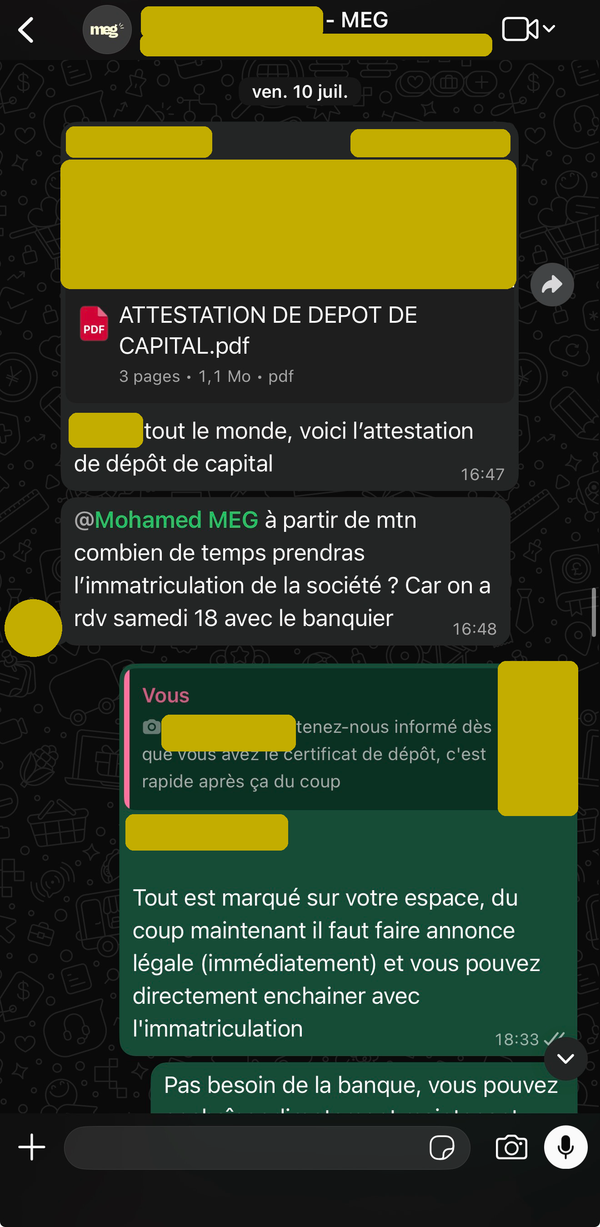 Attestation de capital reçue