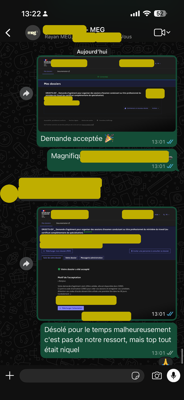 Agrément du centre accepté