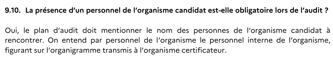 Questions-Réponses du ministère : le plan d'audit mentionne le nom des personnes à rencontrer, entendues comme le personnel interne figurant sur l'organigramme