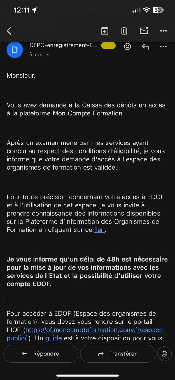 Accès EDOF validé par la Caisse des Dépôts